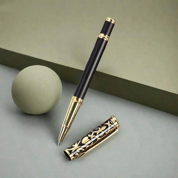 A Professional Metal Business Ballpoint Pen - Administrative Ballpoint Pen For Office And Signature Use, Black/Blue Reflexes, High-End Business Gift Pen, School Supplies,Back To School