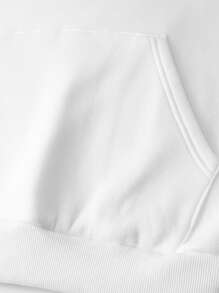 男士休闲百搭简约字母棕榈树印花抽绳连帽衫，带袋鼠口袋，秋冬款 - 白色 - 查看 6