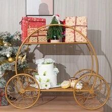 Giant Carriage Cake Stand, Large Size 35 Inch Wheel To Wheel, 27.5 Inch Tall, Beautiful Pumpkin Centerpiece, Wedding Decorations For Kitchen Accessories,Graduation Season, Valentine's Day, Spring And Summer - 金色 - 查看 5