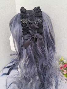 1 Piece Angel Demon Wing Hairband Handmade KC Gothic Bow Lace Headband Doll Black And Pink Secondary Character Dress Up Headpiece Fashion Hair Accessories