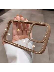 1pc Coffe Luxury Sparkling Diamond Transparent Phone Case Suitable For I Phone 16e/15 Pro Max/14 Plus/13 Pro Shockproof Protection Hard Acrylic Material With Anti-Collision Border