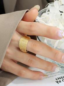 1pc Multi-Layer Stacked Asymmetrical Opening Finger Ring - Silver - View 6