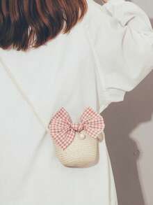 1 Stück handgemachte, naturinspirierte Mini-Stroh-Schleife-Umhängetasche, minimalistischer, frischer und einfacher Stil für Frauen