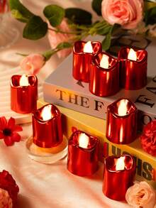24pcs Christmas LED Battery Operated Warm White Flameless Votive Candles, Flameless LED Tea Lights Battery Operated, Flameless LED Realistic Electronic Candles, Wedding Holiday Decor - Red - View 5