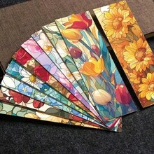 SCXXBSW 30 件彩色花朵玻璃书签，可爱防水卡通书签，用于装饰书籍、艺术书籍、笔记本等 DIY 书签，学校用品，返校 - 彩色 - 查看 4