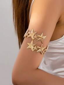 1pc Fashion Minimalist Hollow Gold Starfish Design Open Cuff Bracelet, Metal Arm Band Suitable For Summer Beach, Party, Wedding, Music Festival, Ramadan, Independence Day, Graduation Occasion Accessories - Yellow Gold - View 9