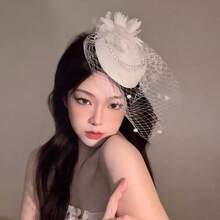 1 chiếc khăn voan trắng kiểu retro cho cô dâu và phù dâu trong tiệc cưới, phụ kiện ngày Valentine. - trắng - Xem 2