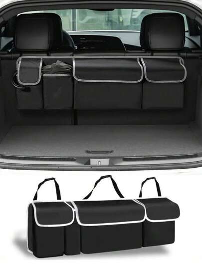 Auto-Organizer Kofferraum Aufbewahrungstasche, mit 4 Taschen multifunktionaler Kofferraum-Organizer, Rücksitz-Aufbewahrungstasche mit 3 verstellbaren Gurten