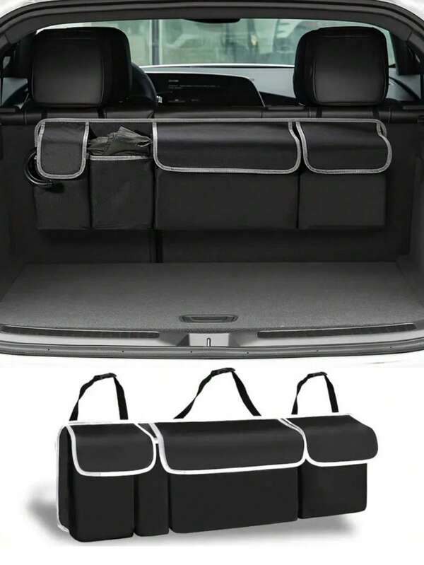 Sac de rangement pour le coffre de voiture, avec 4 poches, organisateur multifonctionnel pour le coffre, sac de rangement pour la banquette arrière avec 3 sangles réglables