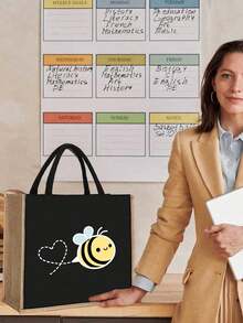 可爱蜜蜂手提包套装：轻便购物袋，配迷你零钱包。旅行化妆包：户外美妆的完美之选！勤劳的蜜蜂图案，送给妈妈、老师、朋友的完美礼物，便携式休闲收纳包，运动装饰包，礼品包，化妆包，教师节礼物，可重复使用化妆包 - 彩色 - 查看 7