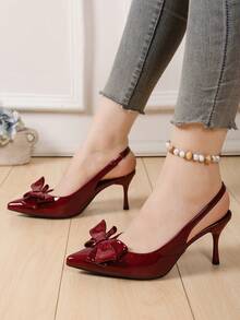 JABOOLINX Giày sandal quai thanh lịch phong cách Pháp cổ điển có trang trí nơ, giày cao gót mũi nhọn, giày sandal xỏ ngón sang trọng cho mùa xuân/hè, phù hợp với váy và đi làm - Đỏ - Xem 5