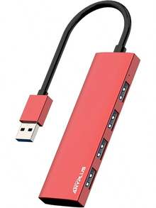 USB 3.0 Hub, 4 Port USB Hub Splitter,Portable USB Adapter Mini Multiport Expander For Desktop, Laptop, , Flash Drive, HDD, Console, Printer, PC, Keyboards, HP, - Hợp kim nhôm đỏ - Xem 2