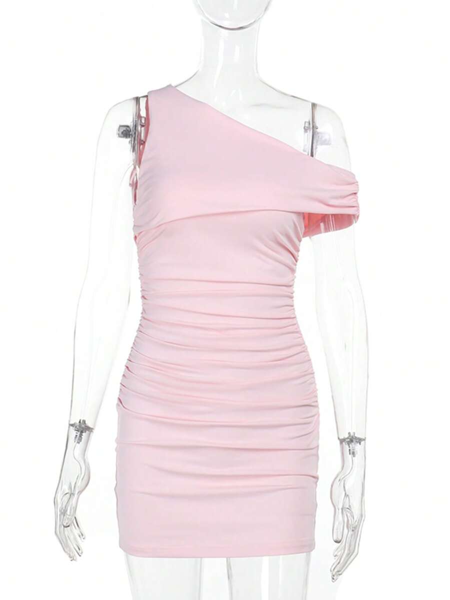 Women's Minimalist Style Strapless Bodycon Dress, Summer - Pink - View 1
