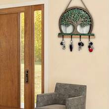 11.81x9.64 Inch Bohemian Style Wooden Life Tree Wall Decor Key Holder Hook, Multifunctional Entryway, Kitchen And Living Room Organizer, Easy To Install Functional Storage Rack, Finished Painted Hook Rack, 2D Flat - Multicolor - View 2