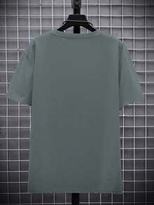 Men's Letter Print Drop Shoulder T-Shirt - Black - View 9