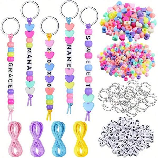286/566pcs DIY Keychain Making Craft Set, Adjustable Letter Heart-Shaped Transparent Bead Keychain Supplies, Birthday Party Keychain Small Gifts
