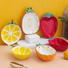 1pcs Creative Fruit Series Hand-Painted Ceramic Tableware Cute Red Strawberry Lemon Pineapple Rice Dish Plate Salad Bowl - Lemon-bowl - View 1