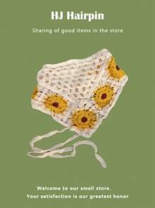 1pc French Retro Bohemian Style Crochet Headscarf For Women - Cute Daisy Knitted Triangle Scarf Headband - Strawberry Flower Headscarf - Hollow Lucky Flower - Fashionable Embroidered Hippie Headband - For Hair Decoration! The Perfect Gift For Mother Or Female Friends. The Ideal Accessory For Beach And Vacation.
