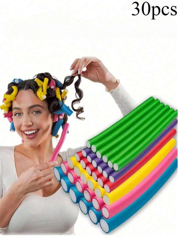 30pcs Flexible Heatless Hair Rollers - Bendy Twist Curling Rods For DIY Soft Foam Curls - Hair Styling Tools For All Hair Types(Random Color)Free Of Heat And Hair Damage, Slouchy Sleep Hair Roller, Universal Stick Heat Barrier Rod, Hair Rollers, Heatless Curls, Hair Curler, Hair Products And Accessories For Barber Salon Beauty Travel Essentials,Back To School,Travel Holiday Essentials,Hair Accessories For Women