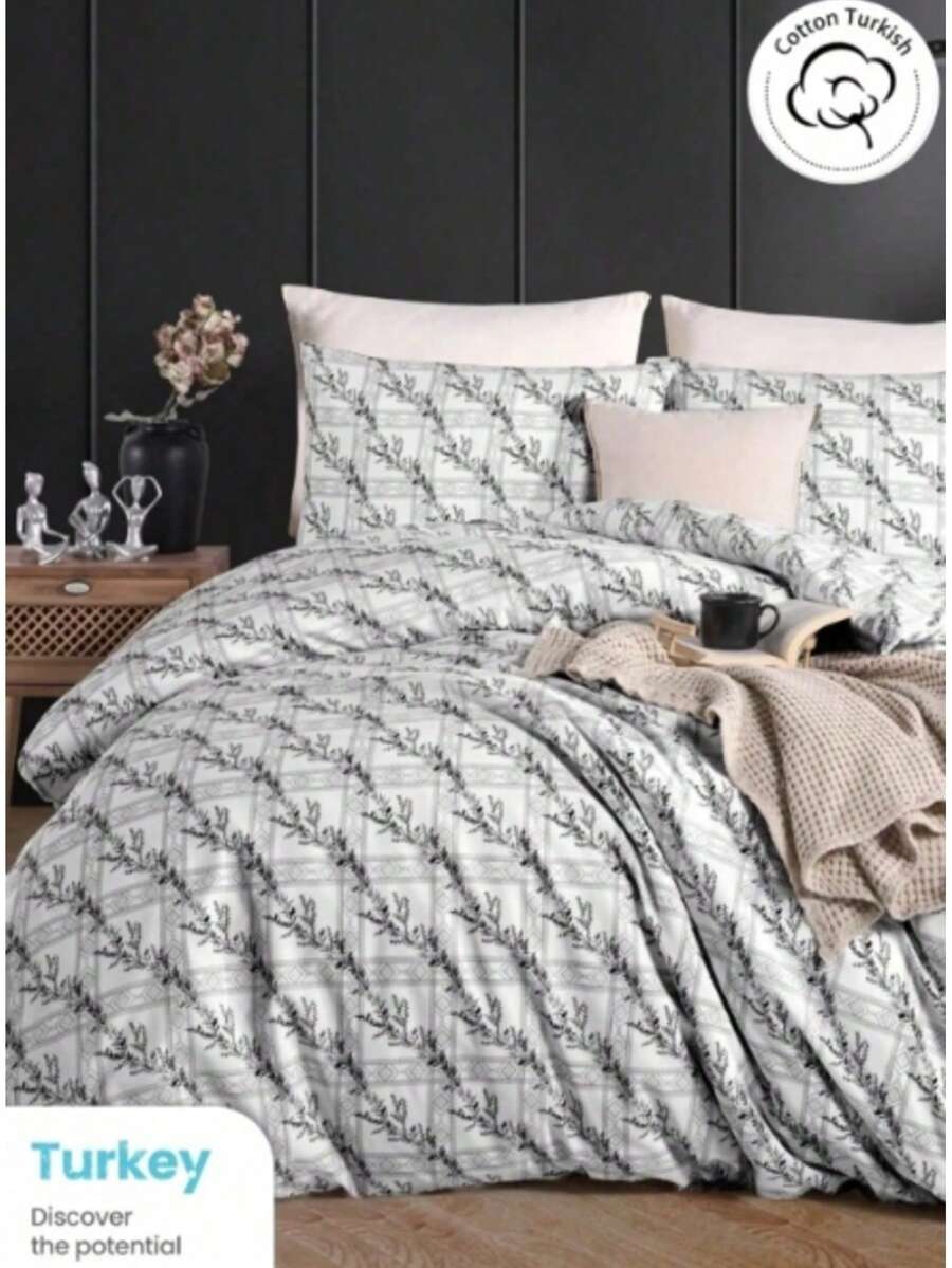 Made In Turkey 3/4-Piece Set With Bed Sheet|160*220 Or 200*220 Duvet Cover + 1 Or 2 Pillowcases 50*70+Fitted Sheet 180 X 200 + 30 Cm - Iceberg Green - View 1