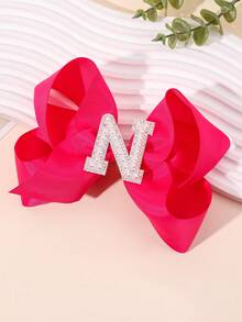 1 pieza Clip de pelo con perla y lazo con brillo con letras de la A a la Z, clip grande hacia arriba, adecuado para niñas, accesorio de pelo para niños, regalo - Rosa Fucsia - Ver 8