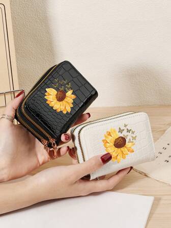 1 件半雏菊和蝴蝶飞行吊饰 - 异想天开的花园设计，时尚高品质信用卡储物袋，简约休闲，带多个卡槽，时尚拉链零钱包，学校宿舍和返校用品袋