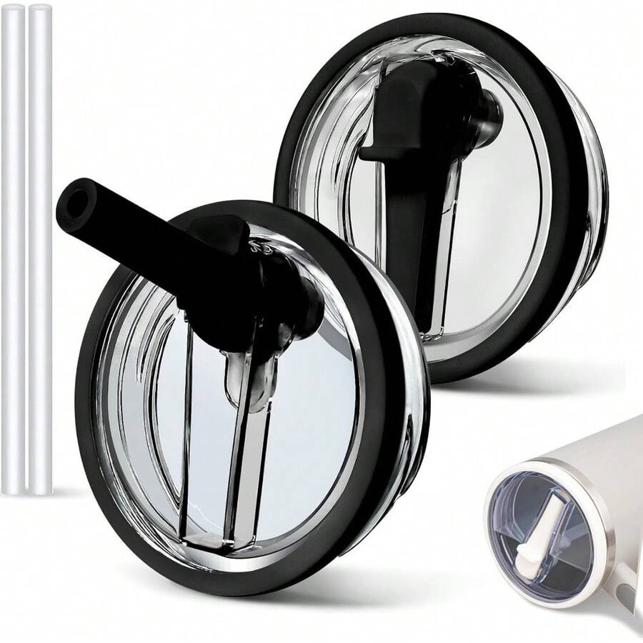 2 PCS 40oz Spill Proof Tumbler Flip Straw Lid For Cup, Leak Proof Tumbler Lid Replacement Fit For  , Reusable Tumbler Cover 40oz Cup Accessories - 黑色 - 查看 1
