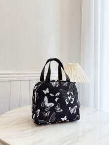 3pcs/Set Butterfly Print Women Backpack, Lunch Bag & Student Schoolbag, Large Capacity - Black and White - View 7