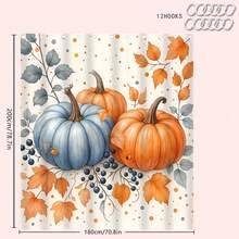 4 piezas Juego de cortina de ducha con tema de calabaza y hojas de otoño, cortina de baño impermeable y lavable de poliéster con ganchos, accesorios de baño, decoración de baño de vuelta al colegio - Multicolor - Ver 10
