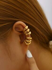 TONSI 1 Pair Elegant Chic Punk Minimalist Geometric Circle Stainless Steel 18K Gold Plated Clip-On Earrings, Suitable For Work, Daily, Party, Gift For Friends, Family, Colleagues - Multicolor - View 3