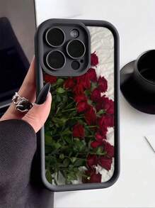 غطاء هاتف من مادة TPU مقاوم للصدمات والخدش ومقاوم للماء، مزين بنقشة وردة سوداء رومانسية، متوافق مع هواتف آيفون 16، 15، 14، 13، 12، 11 برو ماكس وسلسلة أخرى