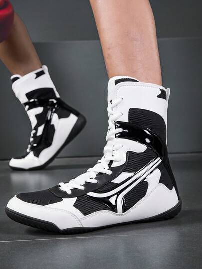 TOLLN 1 双男式拼色人造皮革和网眼拼接健身拳击训练鞋，非室内健身鞋，适合所有季节