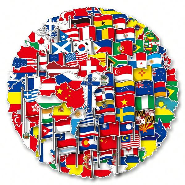 102pcs/Pack Vintage Romantic Country Flags Stickers, Cute Cartoon Fun Aesthetic Labels Stickers For Scrapbooking, Sealing, Stationery, Guitar, Gift, Teenage Party, Reward, Motivation