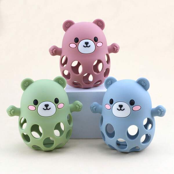 Baby Safe Silicone Bear Shaped Teething Stick Chewable Toy, For Infants 0-3 Years