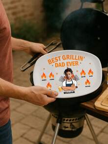 Personalized BBQ Serving Platter With Photo And Names, Best Grilling Dad Ever, Fathers Day Gift For Dad Grandpa Husband, Funny BBQ Keepsake Plate, Wall Decor For Kitchen, Summer Holiday Gift For Him, Birthday Present, Home Decor, Outdoor Dining - Multicolor - View 8