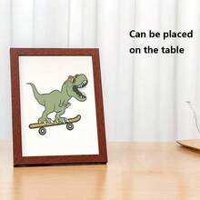 3 PIEZAS Pósteres de decoración de Skateboard con Tiranosaurio Rex, en verde y blanco con decoración de animales de dibujos animados, arte de pared para decoración de habitación infantil y dormitorio, con opción de marco - multicolor - Ver 5