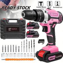 36V Cordless Drill Set - Red Electric Drill With Long-Lasting Battery & Fast Charger, 25 Torque Settings, Max Torque 45Nm, 2-Speed Shifting, Aluminium Alloy Housing, Ideal For DIY Projects, Woodworking & Home Repairs, 2 Batteries Included. - Pink - View 2