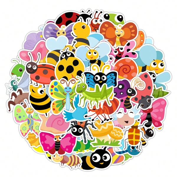 50 pezzi Adesivi sticker in vinile con grafica di insetti e animali, adatti per scrapbooking, diari, computer portatile, paraurti, skateboard, borracce, computer, telefono, cartoni animati, caschi, auto