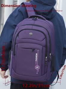 男士多隔层尼龙字母印花背包，可装15.6英寸笔记本电脑，多口袋轻便书包，大容量旅行包，便捷通勤日用背包，多功能背包，适合学生、中小学生、商务旅行、旅游、日常通勤、户外运动、节日及生日礼物 - 紫色 - 查看 3