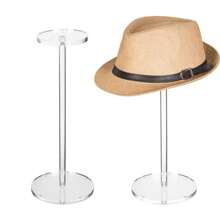 Perchero transparente elegante de acrílico para sombreros con correa de piel sintética negra - Perfecto para sombreros tipo fedora, pelucas y accesorios de cabello | Diseño independiente para decoración de dormitorio, centro comercial y peluquería, decoración de cabello