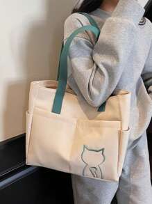 1pc,Simple Solid Color Canvas Tote Bag For Women, Large Capacity Crossbody Bag, Portable Travel Shoulder Bag, Casual Satchel Bag For Outdoor Travel Or Commuting Work, Vintage Multi-Pocket Handbag All-Match Square Bags For School, Large School Tote Bag, Multiple Compartments, Perfect For Beach, School, Work & Daily Use