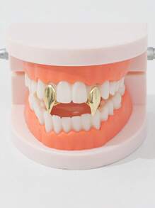 1 Paar metallische Fangzahn-Grillz, Punk Rock Hip Hop Zahnzubehör, einstellbare Kostümprobe für Partys, Festivals, Bühnenauftritte, unisex Geschenk mit Dentalkleber