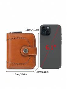 MIYIN 复古镂空对折女士钱包，时尚多功能短款钱包，拉链手拿包，便携商务休闲风格，带卡槽和拉链口袋，可装信用卡/身份证/现金，女士生日/周年纪念礼物 - 棕色 - 查看 10