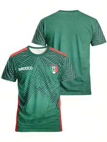 Maglia da calcio personalizzata per uomo del Messico: comoda e adatta per partite, allenamenti, uso quotidiano e regalo per le vacanze, in tessuto 100% poliestere microelastico con stampa digitale 3D. Felpa sportiva casual da uomo: comoda e adatta per partite, allenamenti, uso quotidiano e regalo per le vacanze, in tessuto 100% poliestere microelastico con stampa digitale 3D. - Verde Scuro - Visualizzare 1