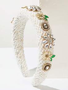 1 件高端面料海绵皇冠头带，带水钻花卉和雏菊装饰，别致女士优雅头饰，百搭新娘和派对发饰，女士发带头带，发饰，发箍 - 彩色 - 查看 15