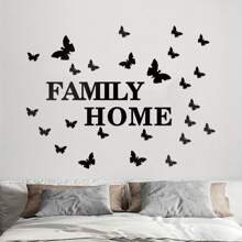 35 piezas Espejo Moderno Pegatinas de Pared FAMILY HOME con Calcomanías de Mariposas - Adhesivos Reusables Desprendibles de Acrílico para Paredes, Dormitorio, Sala de Estar, Decoración del Hogar, Diseño de Letras Artísticas