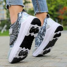 Patines de ruedas casuales, zapatillas de patinaje de moda para parejas con alas para uso al aire libre, con 2 ruedas para adolescentes, estudiantes y adultos - Negro - Ver 10