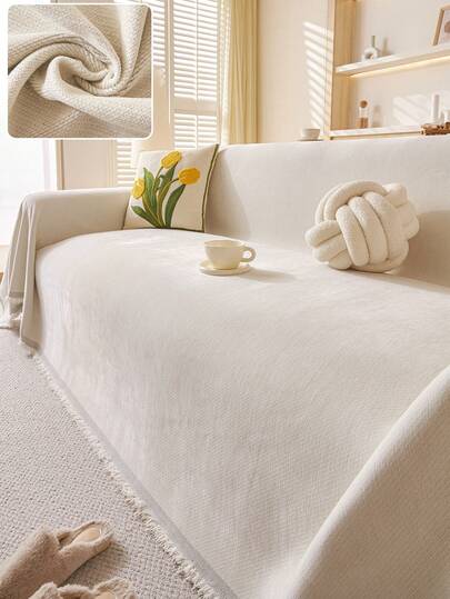 1 件厚雪尼尔沙发套，可洗沙发保护套，适用于 L 型沙发、组合沙发、客厅、带流苏的多功能家具套，简约风格