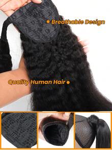 1PCS Wrap Around Kinky Straight Ponytail Extension Remy Human Hair Clip In Horsetail Natural Color Extension For Women Daily Use - SNatural - Xem 4