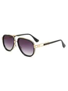 1pc Men's New Double-Bridge Classic Business & Vintage Pilot Style Gradient Color Full Frame Fashion Fashion Glasses, Suitable For Daily Use